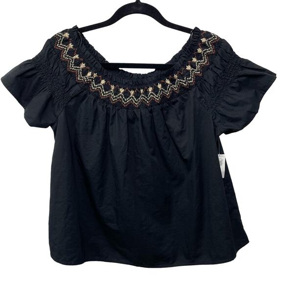 NWT‎ Old Navy Smocked Off-the-Shoulder Blouse Top Flutter-Sleeve Black Womens M - Picture 1 of 9